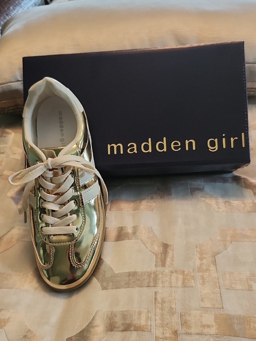Madden Girl Shiny Gold Low-Top Sneaker